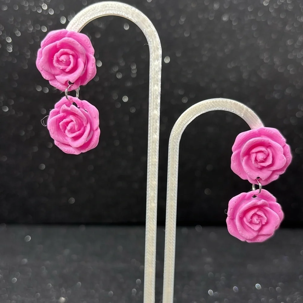 Pink Rose Drop Earrings